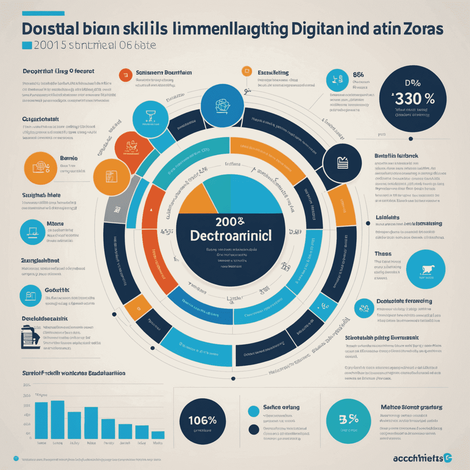 Infografía mostrando las habilidades digitales más demandadas en 2024, incluyendo programación, marketing digital y análisis de datos